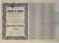 Belgium Brussels Belgian Marble Quarry Company Share 100 Francs 1925
Societe Generale de Carrieres de Marbres, Pierres et Fours a Chaux, Action de Ca...