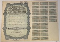 Belgium Brussels Mining and Minerals Company Share 100 Francs 1930
Compagnie de Mines et Minerais, Action de 100 Francs, Bruxelles, 1930