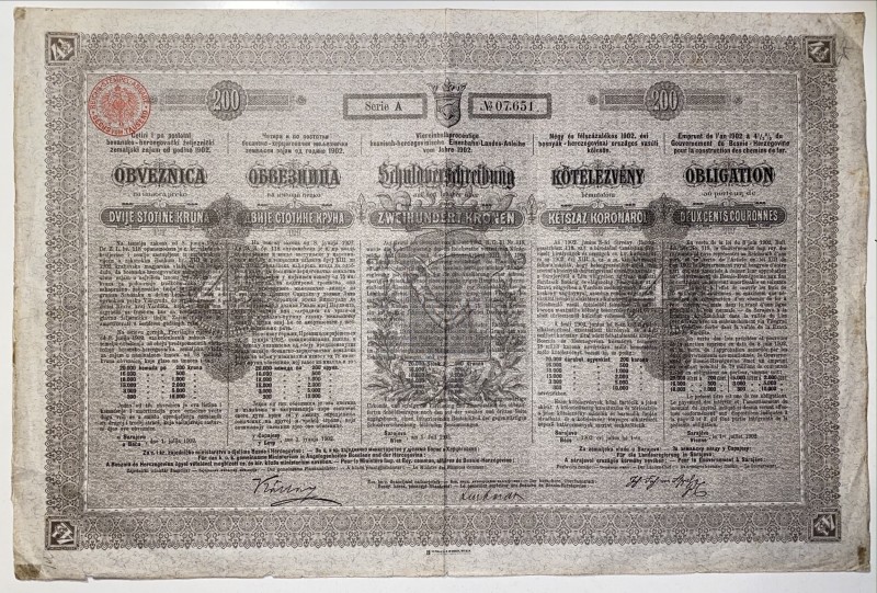 Bosnia and Herzegovina Sarajevo Wien National Railroad Loan of 1902 4.5% Bond 20...