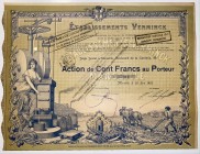 France Marseille Verminck Milling Company Share 100 Francs 1912
Etablissements Verminck, Action de 100 Francs, Marseille, 1912