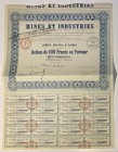 France Paris Mining and Industrial Company Share 100 Francs 1927
Mines et Industries, Action de 100 Francs, Paris, 28.01.1927
