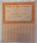 France Paris Lauriere Mining Company Share 100 Francs 1933
Societe des Mines de Lauriere, Action den 100 Francs, Paris, 13.03.1933