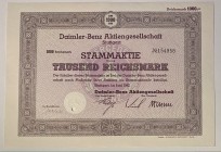 Germany Stuttgart Daimler-Benz Share 1000 Reichsmarks 1942
Daimler-Benz AG, Stammaktie über 1.000 Reichsmark, Stuttgart, Juni 1942