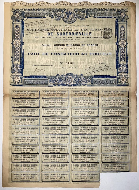 Madagascar Paris Suberbieville Colonial Mining Company Founders Share 1895
Comp...