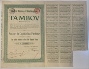 Russia Brussels Tambov Mining and Metal Company Share 250 Francs 1911
Societe Miniere et Metallurgique du Tambov, Action de Capital de 250 Francs, Br...