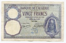 Algeria 20 Francs 1929
P# 78b; № 72444792; VF