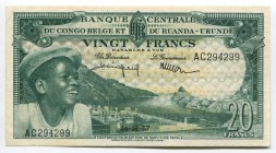 Belgian Congo 20 Francs 1956 - 1959 RARE
P# 31; № AC 294299; UNC; RARE