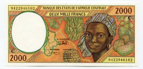 Central African States 2000 Francs 1994 C
P# 103Cb; № 9422946102; UNC