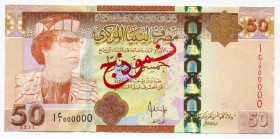 Libya 50 Dinars 2008 Specimen
P# 75s; "Muammar Qaddafi"; UNC