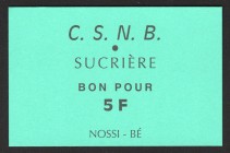Madagascar CSNB Sucriere 5 Francs 1950
P# NL; Exchange voucher; UNC