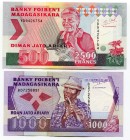 Madagascar 1000 Francs - 2500 Francs 1988 -93
P# 72b - 72Ab; UNC
