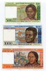 Madagascar 500 - 1000 - 2500 Francs 1994 -98
P# 75b - 76a - 81; UNC