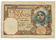 Tunisia 5 Francs 1941
P# 8b; F-VF
