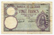 Tunisia 20 Francs 1941
P# 6b; № 85281306; F-VF