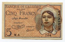 Tunisia 5 Francs 1944
P# 15; № W6 708; XF