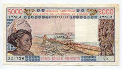 West African States 5000 Francs 1978 A
P# 108Ab; № 0020526726; VF