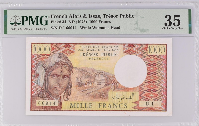 French Afars & Issas 1000 Francs 1975 Rare PMG 35
P# 34; VF