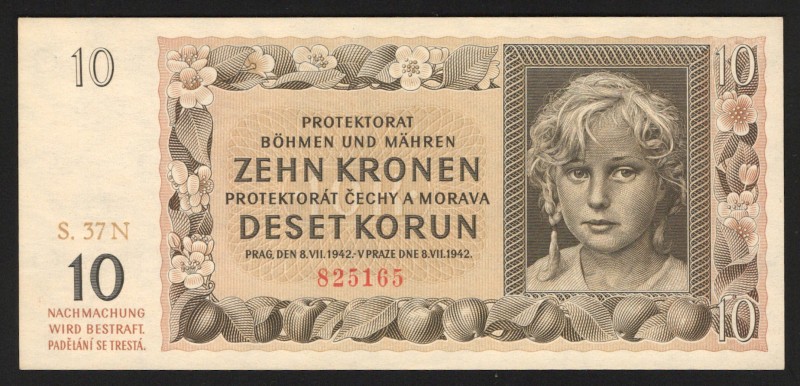 Bohemia & Moravia 10 Korun 1942 Not Specimen
P# 8a; UNC