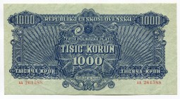 Czechoslovakia 1000 Korun 1944 Specimen
P# 50s; # AA 261588; XF