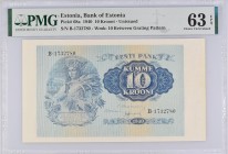 Estonia 10 Krooni 1940 PMG 63
P# 68a; UNC