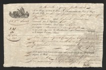 France Marselle Ship Custom Document 1828
Paper with watermark; XF