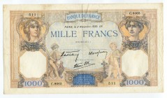 France 1000 Francs 1939
P# 90c; № 201602511; VF