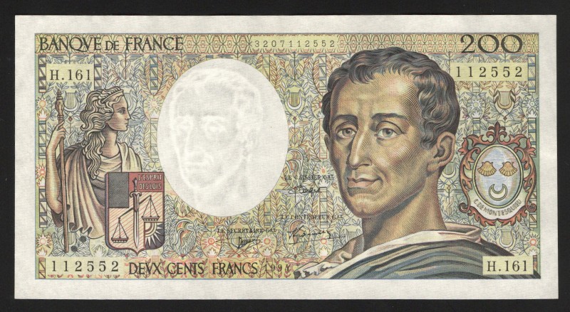 France 200 Francs 1994
P# 155f; Without Holes; aUNC