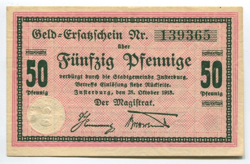 Germany East Prussia Magistrat of Isterburg 50 Pfennig 1918 Notgeld
Karpinski# ...