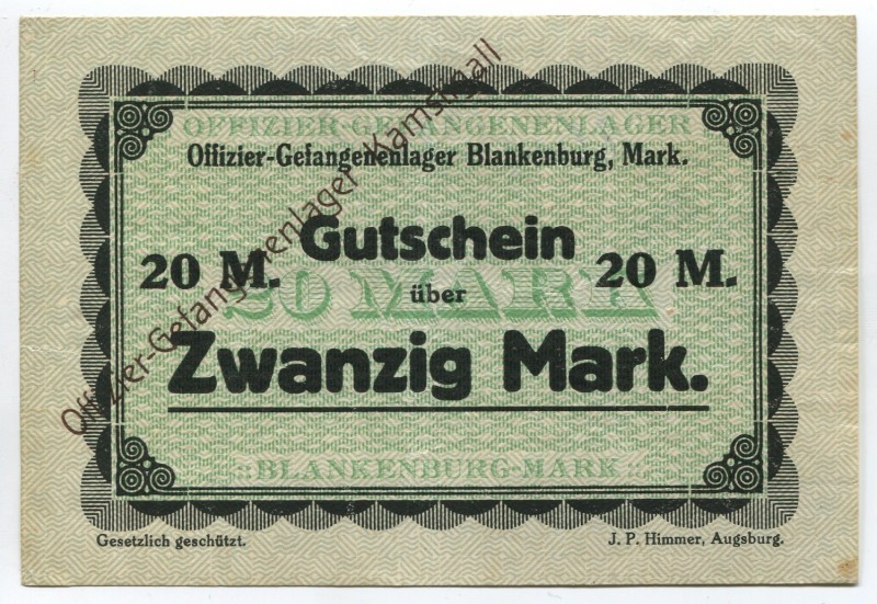 Germany East Prussia Kamstigall Blankenburg 20 Mark 1914 -18 POW Сamp
Karpinski...