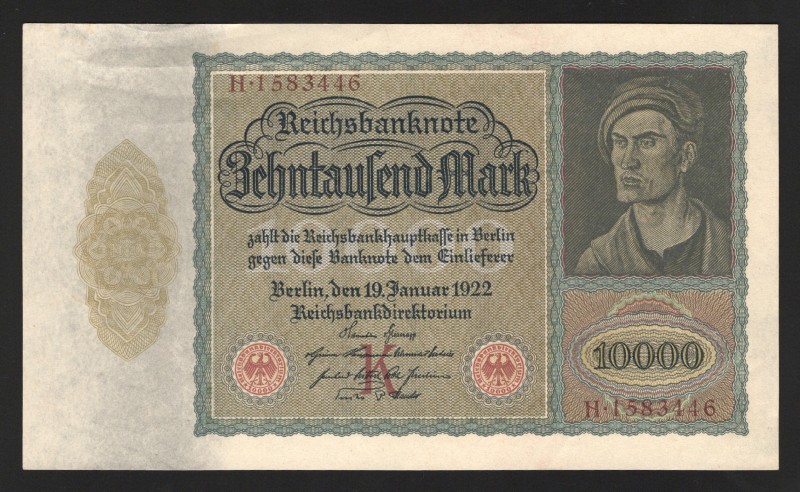 Germany - Weimar Republic 10000 Mark 1922
P# 70; UNC-