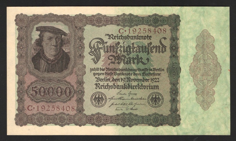 Germany - Weimar Republic 50000 Mark 1922
P# 80; UNC