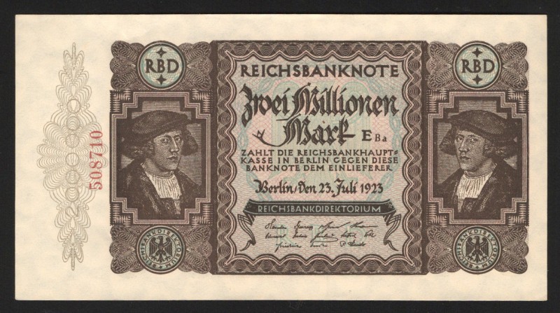 Germany - Weimar Republic 2000000 Mark 1923
P# 89; UNC