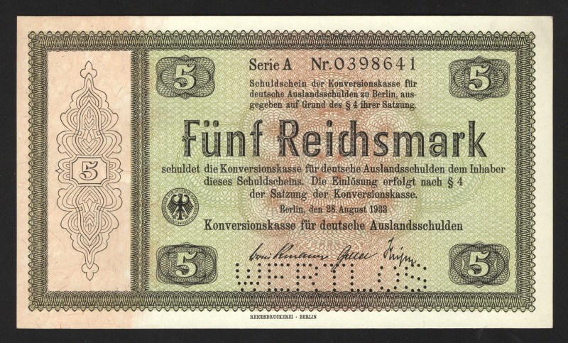 Germany - Third Reich 5 Reichsmark 1933
P# 199; UNC