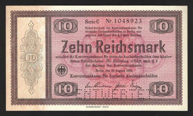 Germany - Third Reich 10 Reichsmark 1933
P# 200; UNC