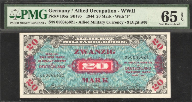 Germany - Third Reich Allied Occupation 20 Mark 1944 PMG 65
P# 195a; UNC