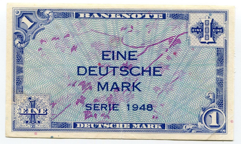 Germany - FRG 1 Mark 1948 Allied Occupation Post WWII
P# 2a; VF-XF