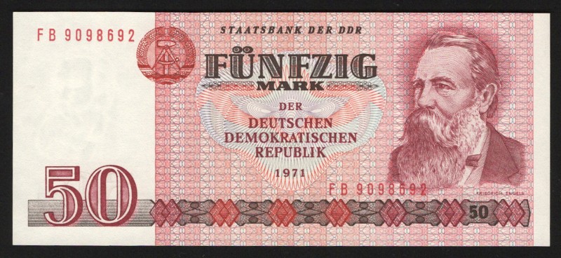 Germany - DDR 50 Mark 1971
P# 30b; Narrow numerals in serial number; UNC