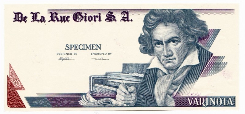 Great Britain De La Rue Test Note 2000 -2010 Specimen "Varinota" RARE
Beethoven...