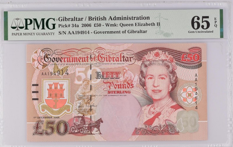 Gibraltar 50 Pounds 2006 PMG 65
P# 34a; UNC