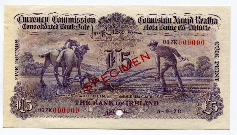 Ireland 5 Pounds 1929 Color Trial in Mauve
P# 9ct, Blake-CBI2; UNC