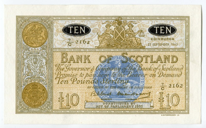 Scotland 10 Pounds 1963
P# 93c; # 2162; AUNC