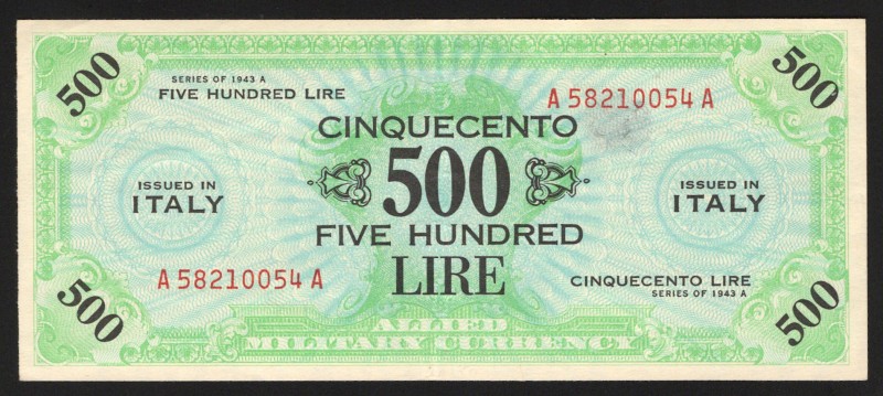 Italy Allied Occupation 500 Lire 1943 Rare
P# M22; Rare condition; XF