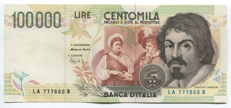 Italy 100000 Lire 1994
P# 117a; № LA 777860 B; UNC; "Caravaggio"