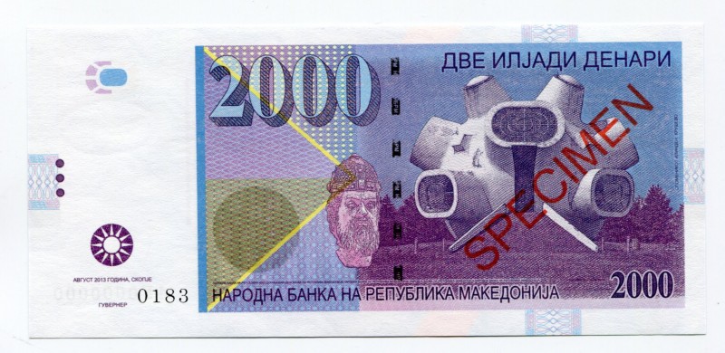 Macedonia 2000 Denari 2013 Specimen "Memorial Ilinden"
Fantasy Banknote; Limite...