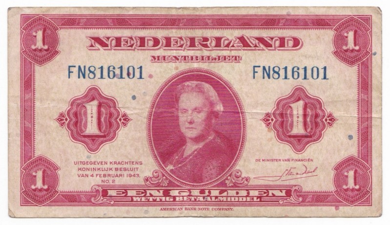 Netherlands 1 Gulden 1943
P# 64; VF-