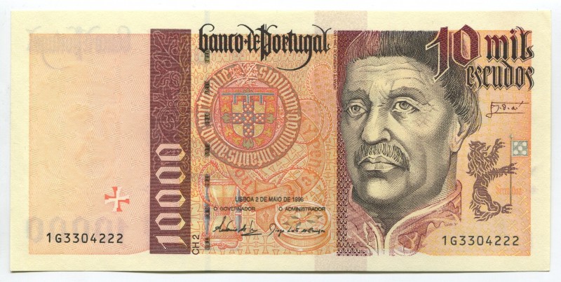 Portugal 10000 Escudos 1996 RARE
P# 191a; № 1 G 3304222; UNC; "Prince Henry the...