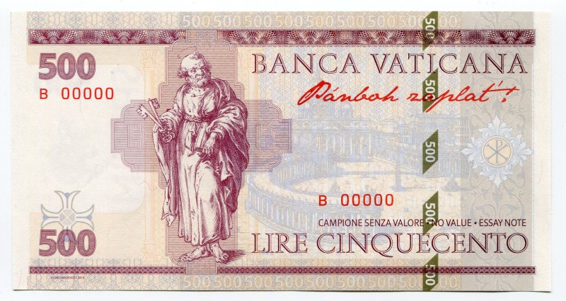 Vatican / Papal States 500 Lire 2014 Specimen "Papa Francesco"
Fantasy Banknote...