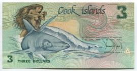 Cook Islands 3 Dollars 1987
P# 3a; № AAH 010330; UNC; "Ina and the Shark"
