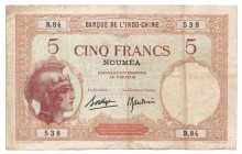 New Caledonia 5 Francs 1926
P# 36b; VF — VF+