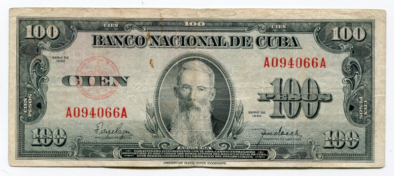 Cuba 100 Pesos 1950
P# 82a; № A094066A; VF